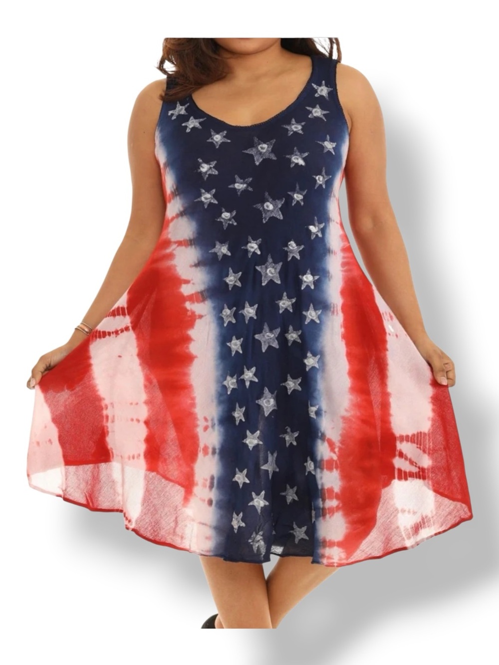 Seven Islands Women’s American Flag Tie-Dye Swim Coverup Red/White/Navy Stars 2X